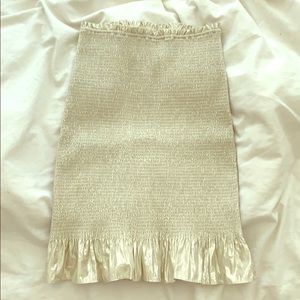 Wilfred Aritzia smocked gold mini skirt